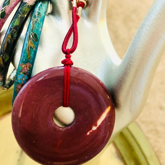 Vintage Cloisonne Bangles & Stone Pendant Necklace - Picture 2 of 11